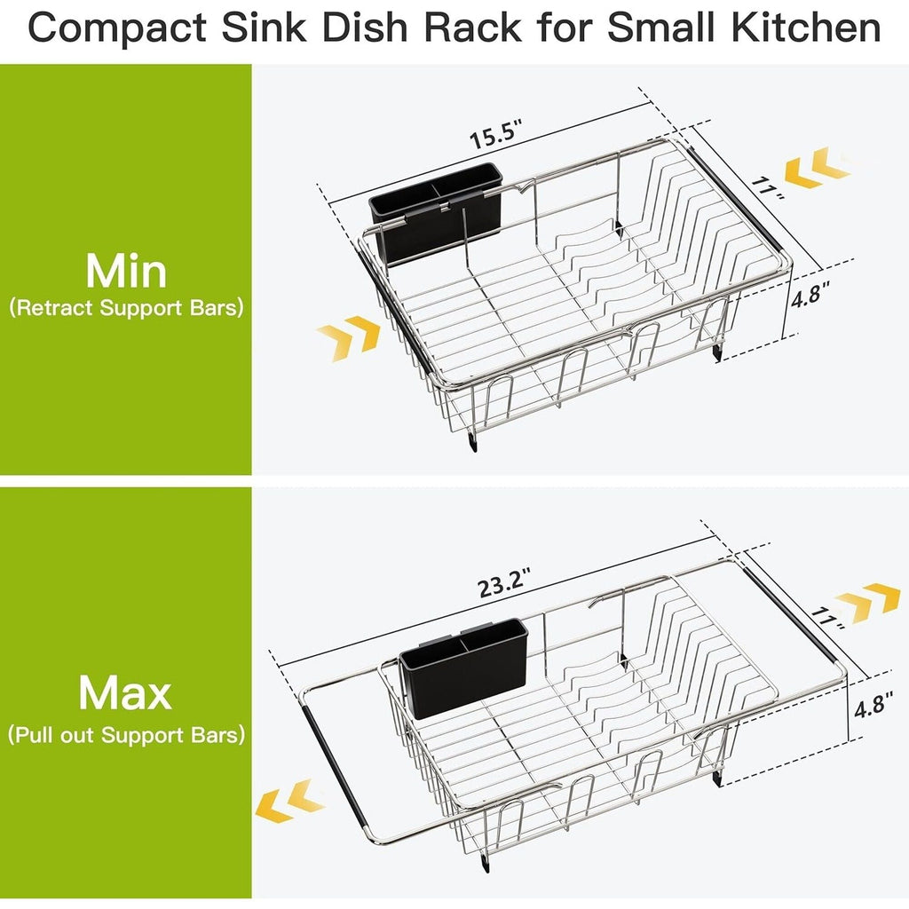 Expandable Stainless Steel Dish Drying Rack with Utensil Holder