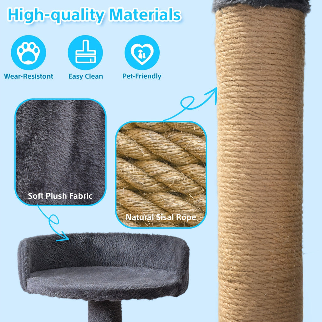 Cat Tree for Large Cats, Tower Multi-Level with Cat Bed, Condo & Sisal Scratching Post – 3 or 4 Tier Indoor Cat Tree for Large Cats