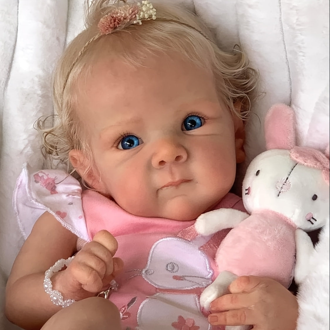 Reborn Doll, 22-Inch Full-Vinyl Open-Eye Figure with Hand-Rooted Hair and Pink Clothing Set — image 1