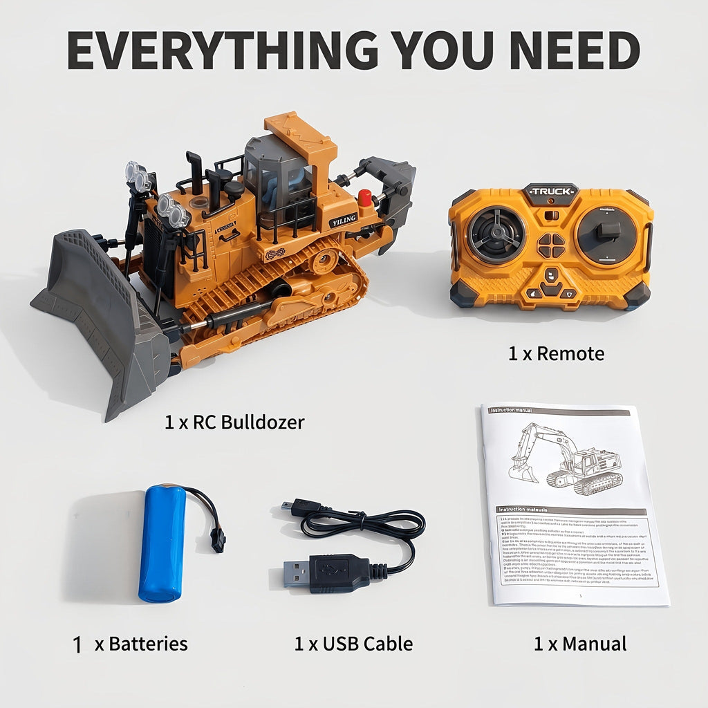 RC Bulldozer 1:24 Scale Alloy with 680° Rotation & Working Arm, 2.4GHz Remote Control Construction Vehicle for Kids — image 2