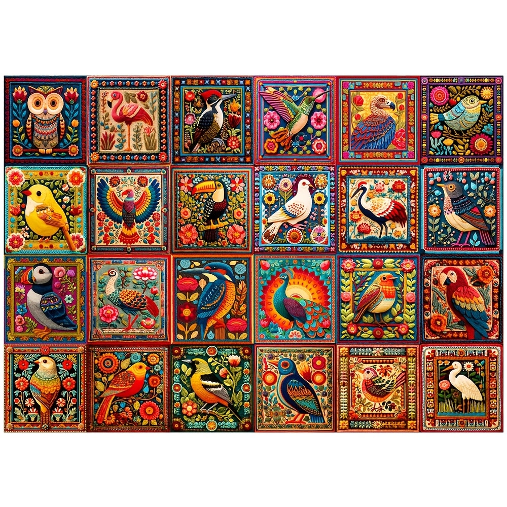 1000 Piece Bird Puzzle for Adults Bird Crochet Design – Challenging Animal Jigsaw with Letters on Back, Family Game Night Hom