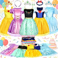 Girls Princess Dress Up Costume Set 14pcs, 5 Role Play Outfits with Crowns, Earrings & Storage Box — image 1
