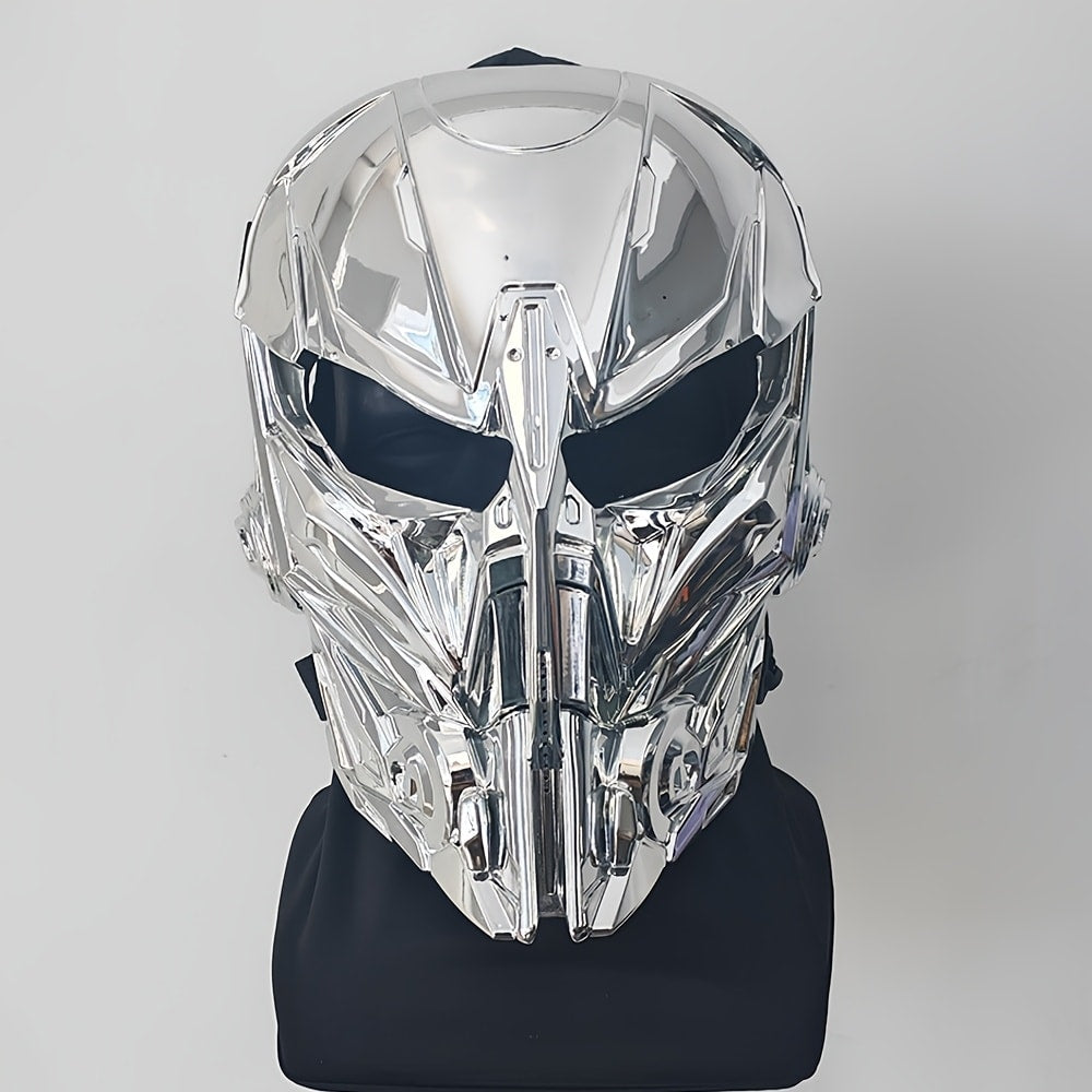 Silver-Plated Mechanical Costume Mask with Full-Face Sci-Fi Design and Sculpted Black Interior — image 1