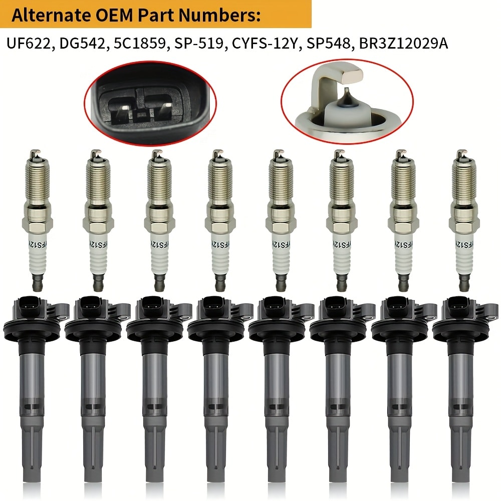 Ignition Coil & Iridium Spark Plug Kit 8-Pack for 2011-2020 Ford F-150 Mustang Lobo 5.0L V8 UF622 SP411 Direct Fit OEM Replac